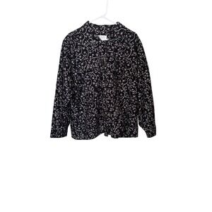 C.J. Banks Womens Black & White Floral Button-Up Jacket 2X Embroidered